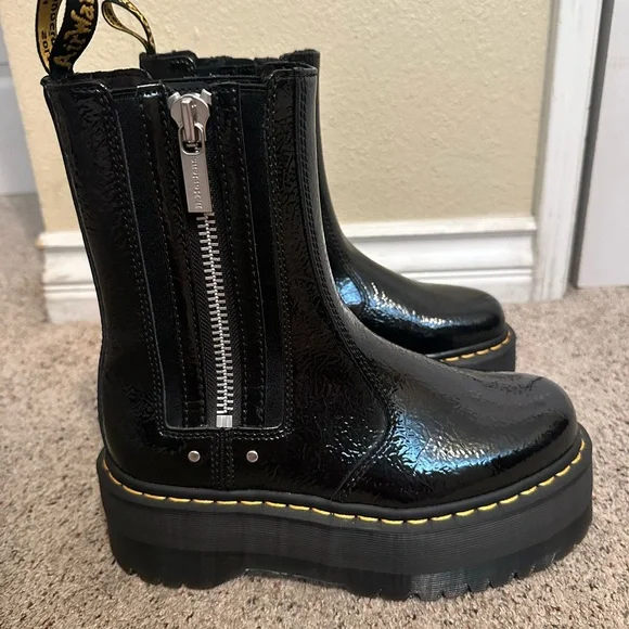 Dr. Martens Platform Black Boots with Yellow Stitching - Picture 2 of 10